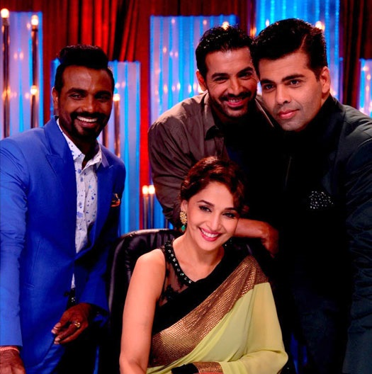 Remo-D-souza-John-Abraham-Karan-Johar-And-Karan-Johar-Promote-Madras-Cafe-on-the-sets-of-Jhalak-Dikhla-Ja-Pic-2