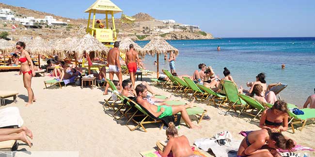 Paradise Beach, in Mykonos, Greece